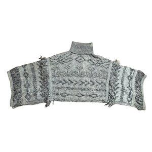 Rocky Barnes 360Cashmere Women's Small Gray Black Turtleneck Poncho Sweater Wool